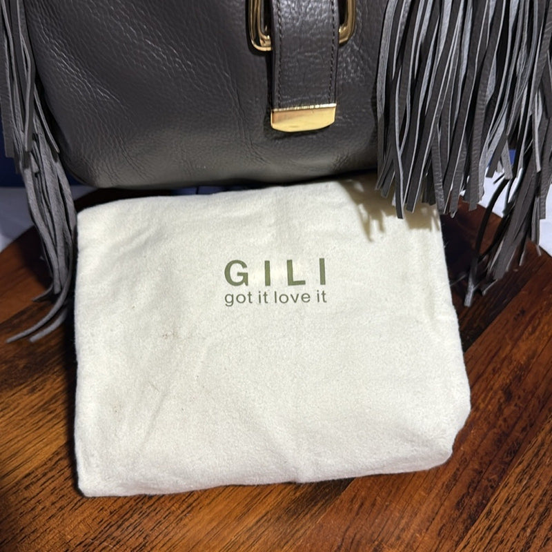 G.I.L.I. Womens Hobo Shoulder Purse Grey Italian Leather Stirrup