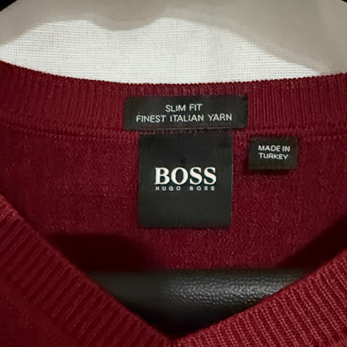 Boss Men's Deep Red V-Neck Sweater