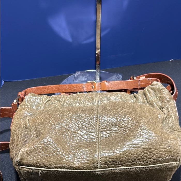 SCHULER & SONS Olive/Tan LEATHER ANTHROPOLOGIE MANZANILLA Hobo Handbag Purse