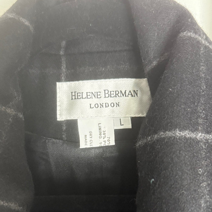 Helene Berman Wool Blend Crop Coat with Navy and Gray Plaid