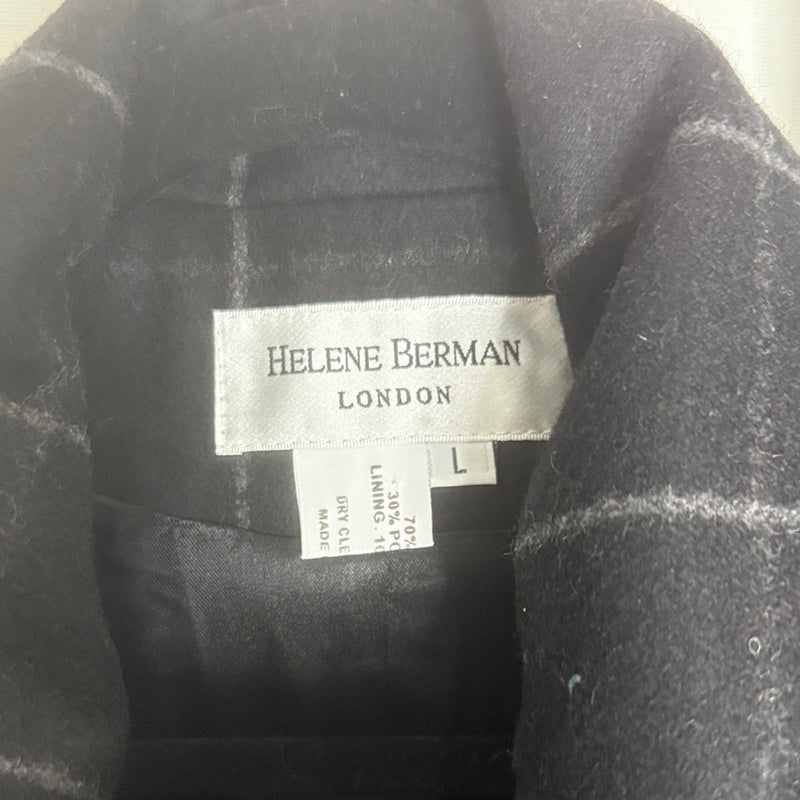 Helene Berman Wool Blend Crop Coat with Navy and Gray Plaid