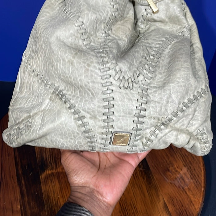 BRIAN ATWOOD Olive Green Pebbled leather Laser Cut Drawstring Bucket Bag