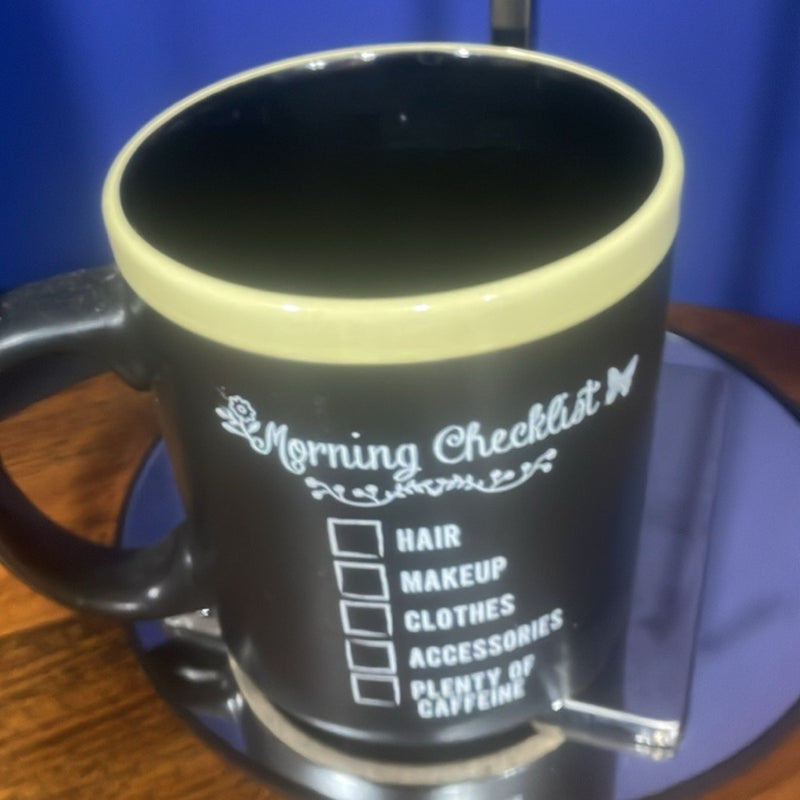 "MORNING CHECKLIST - HAIR* MAKEUP* ETC.", JUMBO, Ceramic Coffee Cup/ Mug, VINT.