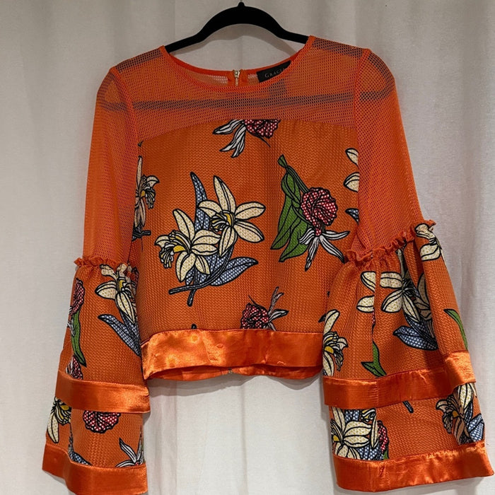 Gracia Orange Floral Bell Sleeve Blouse