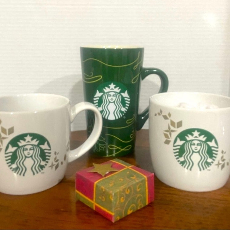 Starbucks Bundle Limited Edition Christmas Mug Collection w/small handmade cards