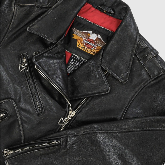 Harley Davidson CRUSADER Biker Jacket Black Leather #97052-00VM Women M RARE