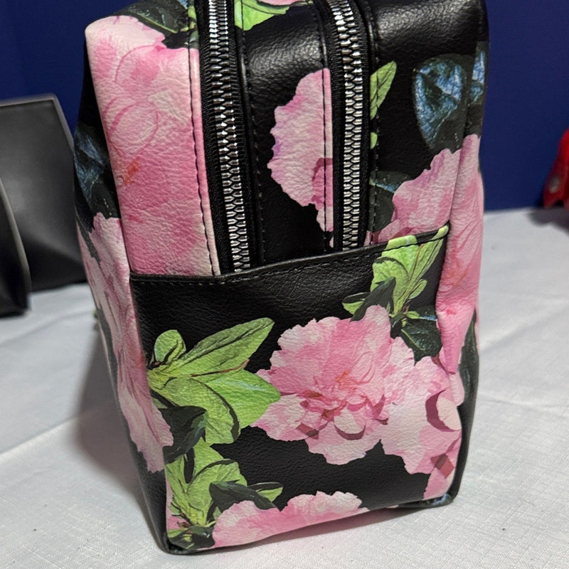 Betsey Johnson Black and Pink Floral Cosmetic Bag