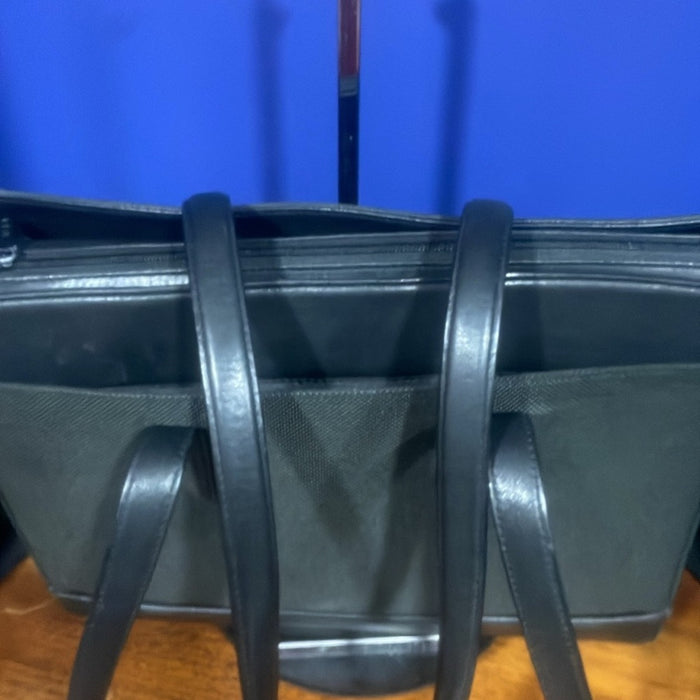 VINTAGE TUMI BLACK GENUINE LEATHER BUSINESS TOTE SHOULDER BAG LAWYER HANDBAG