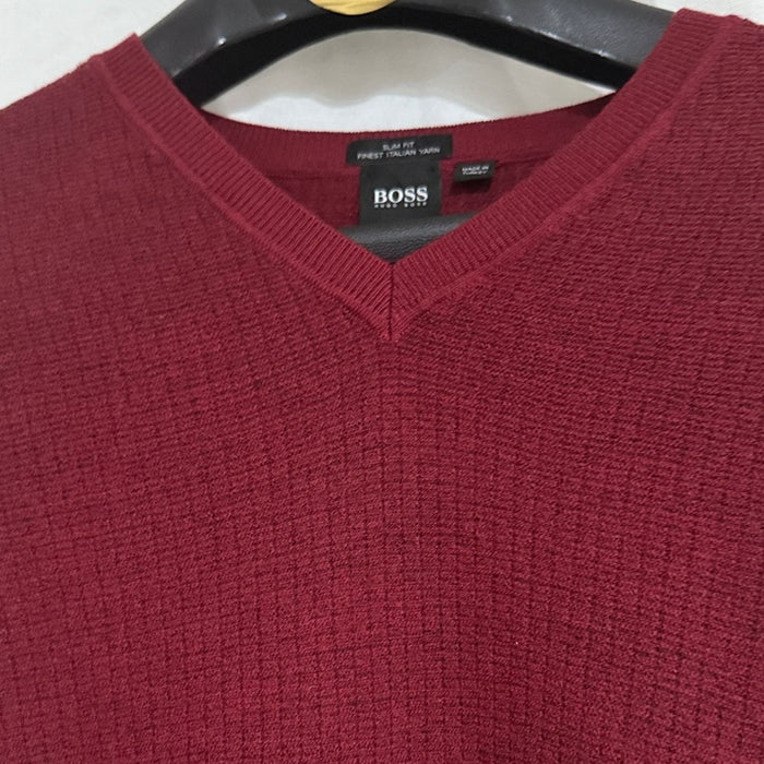 Boss Men's Deep Red V-Neck Sweater