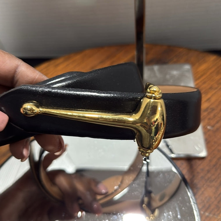 Tanner Belt Black Horsebit Leather Belt Women's Gold buckle M