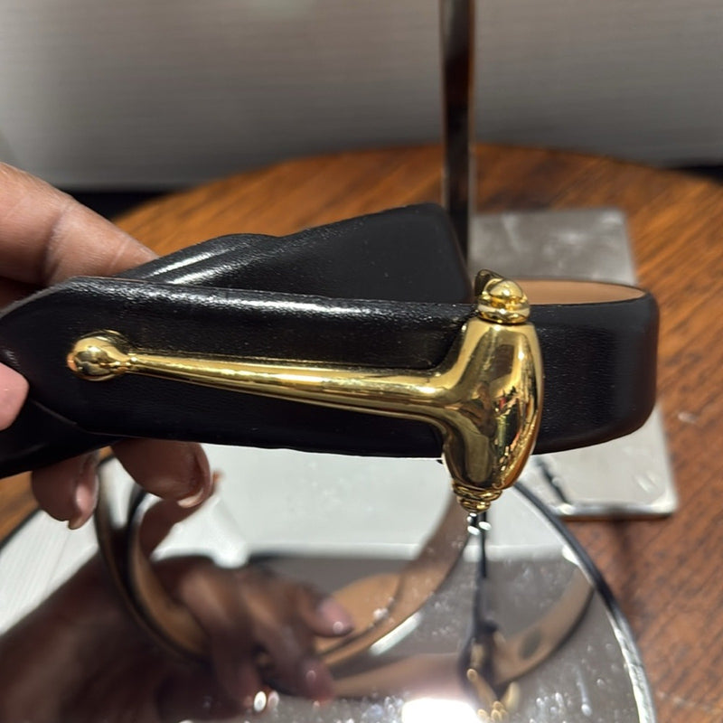 Tanner Belt Black Horsebit Leather Belt Women's Gold buckle M