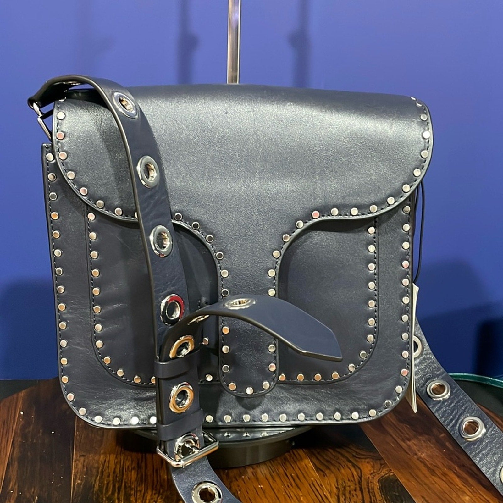 Rebecca Minkoff Studded Crossbody Satchel in Navy Blue