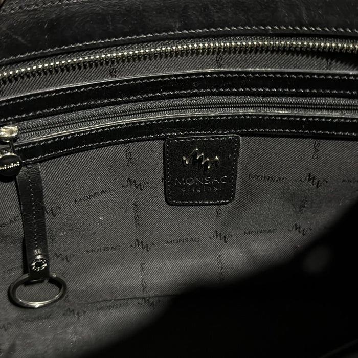 Monsac Classic Black Leather Shoulder Bag