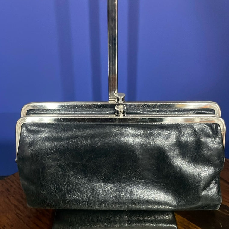 Vintage HOBO International Lauren Clutch Black Leather Wallet Ship Free