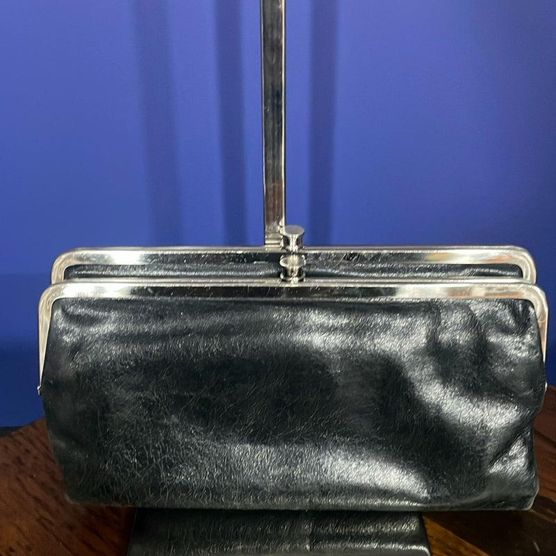 Vintage HOBO International Lauren Clutch Black Leather Wallet Ship Free