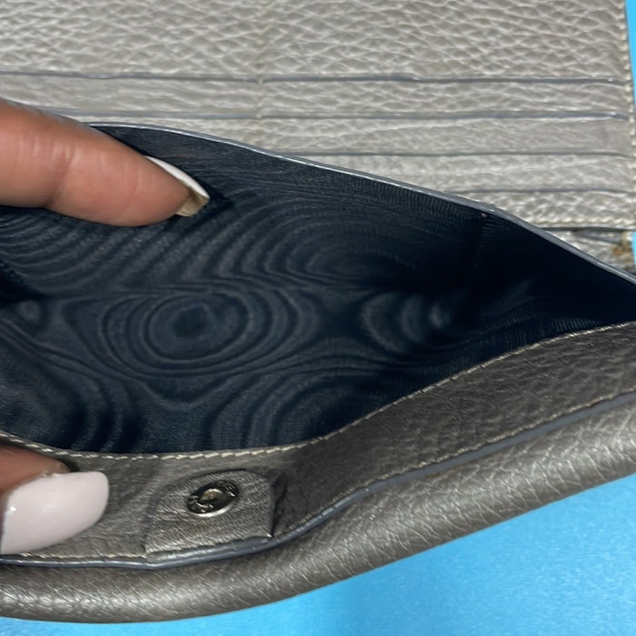 FENDI 8M0144 Selleria Roman Leather Double Snap Bifold Long Wallet Leather gray