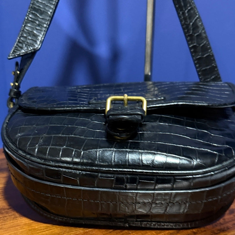 J.Crew Classic large saddle bag in croc-embossed leather Black