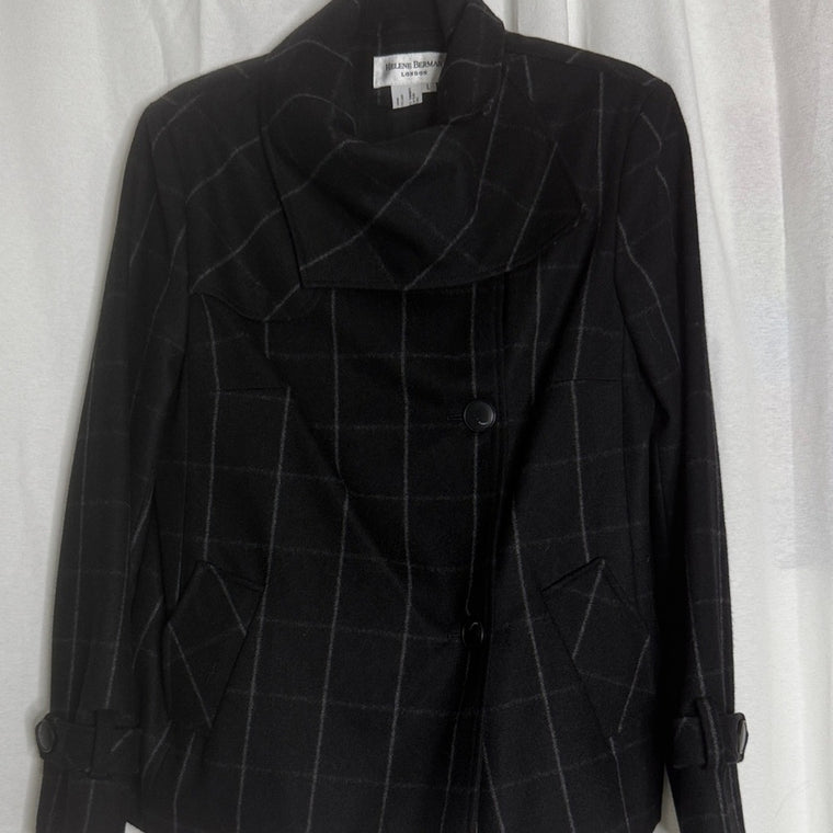 Helene Berman Wool Blend Crop Coat with Navy and Gray Plaid