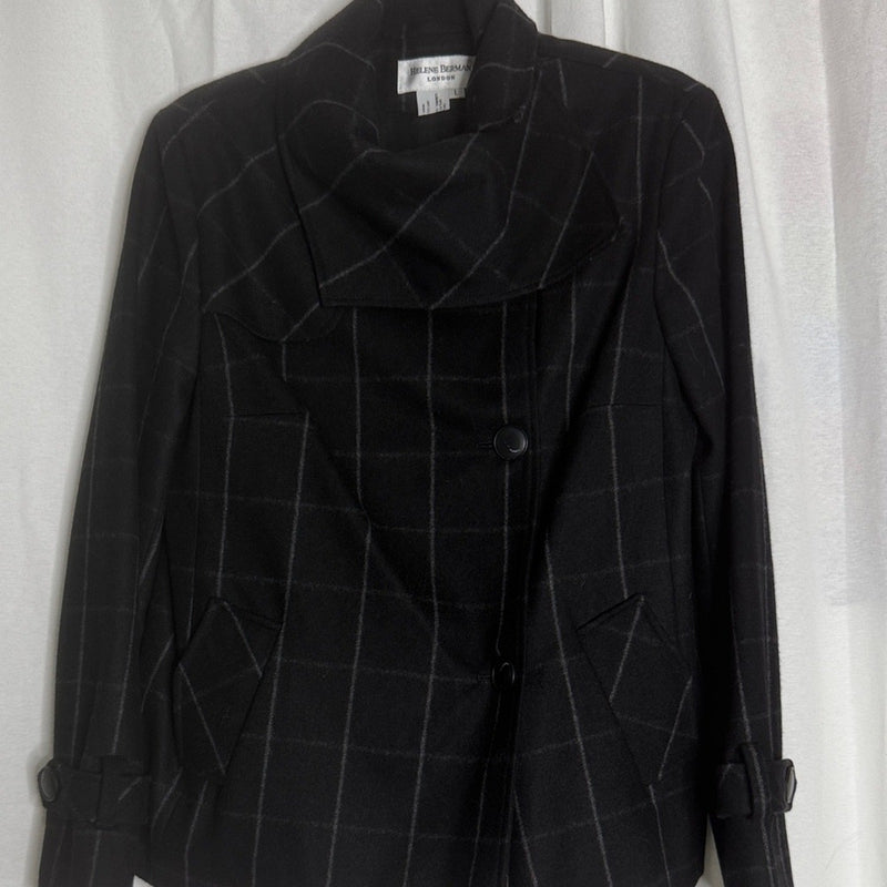 Helene Berman Wool Blend Crop Coat with Navy and Gray Plaid