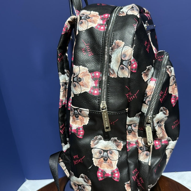 Betsey Johnson Nerdy Dog Doggie Yorkie Bowtie Backpack
