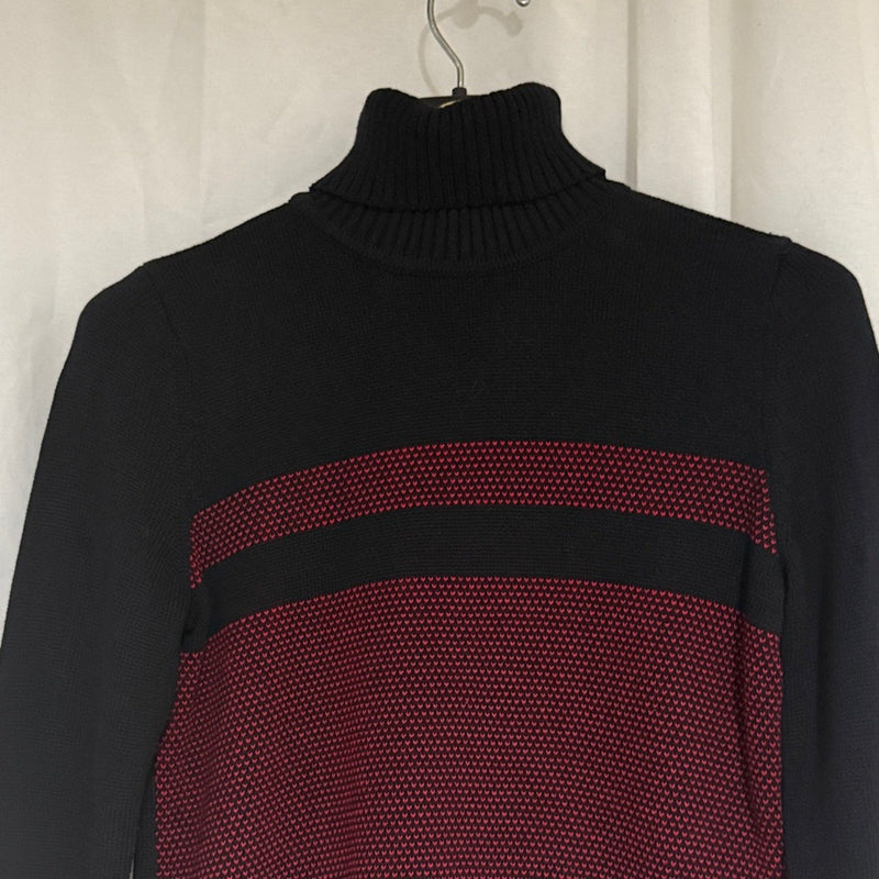 KAREN SCOTT Womens Black Ribbed Color Block Long Sleeve Turtle Neck Sweater