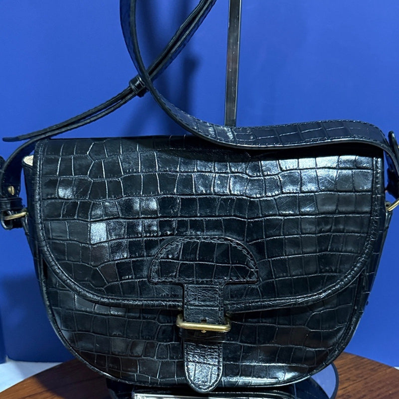J.Crew Classic large saddle bag in croc-embossed leather Black