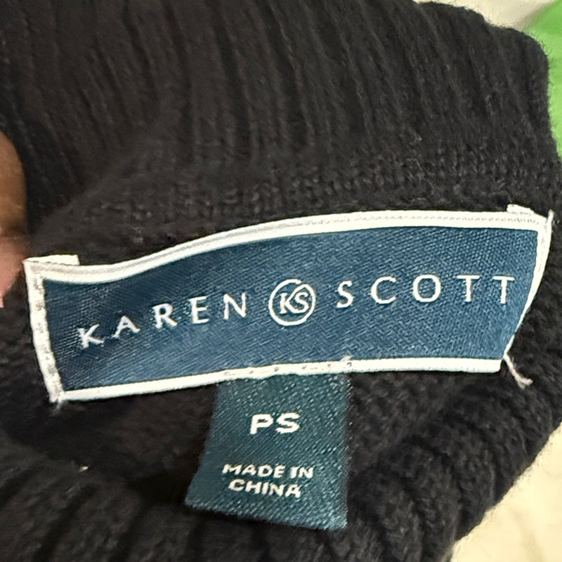 KAREN SCOTT Womens Black Ribbed Color Block Long Sleeve Turtle Neck Sweater