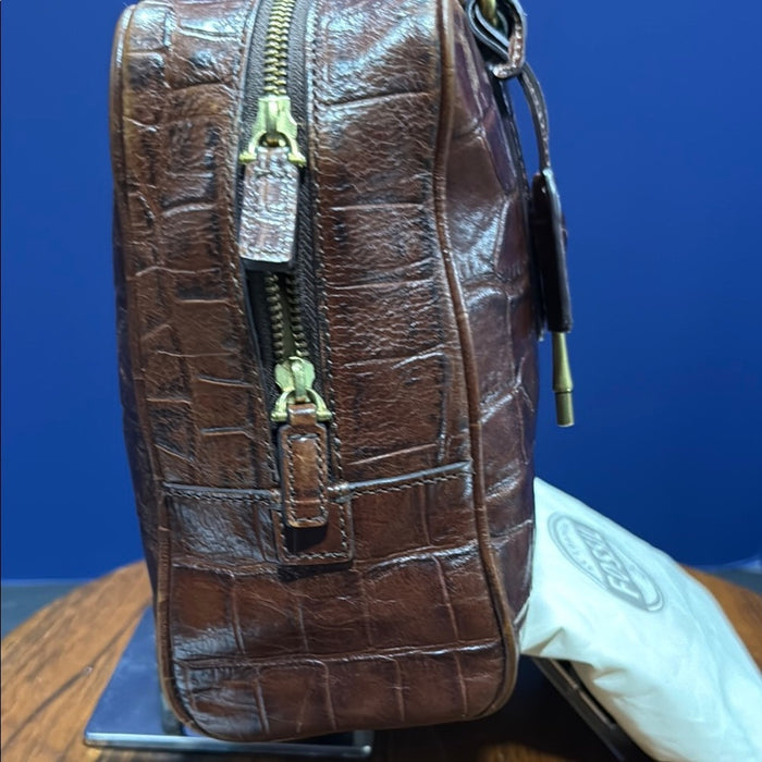 Fossil Dark Brown Croc-Embossed Leather Tote