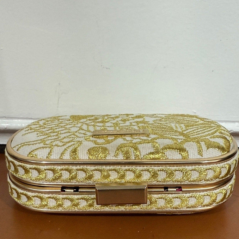 LILLY PULITZER Clutch Crossbody Bag White Gold Mini Evening Purse