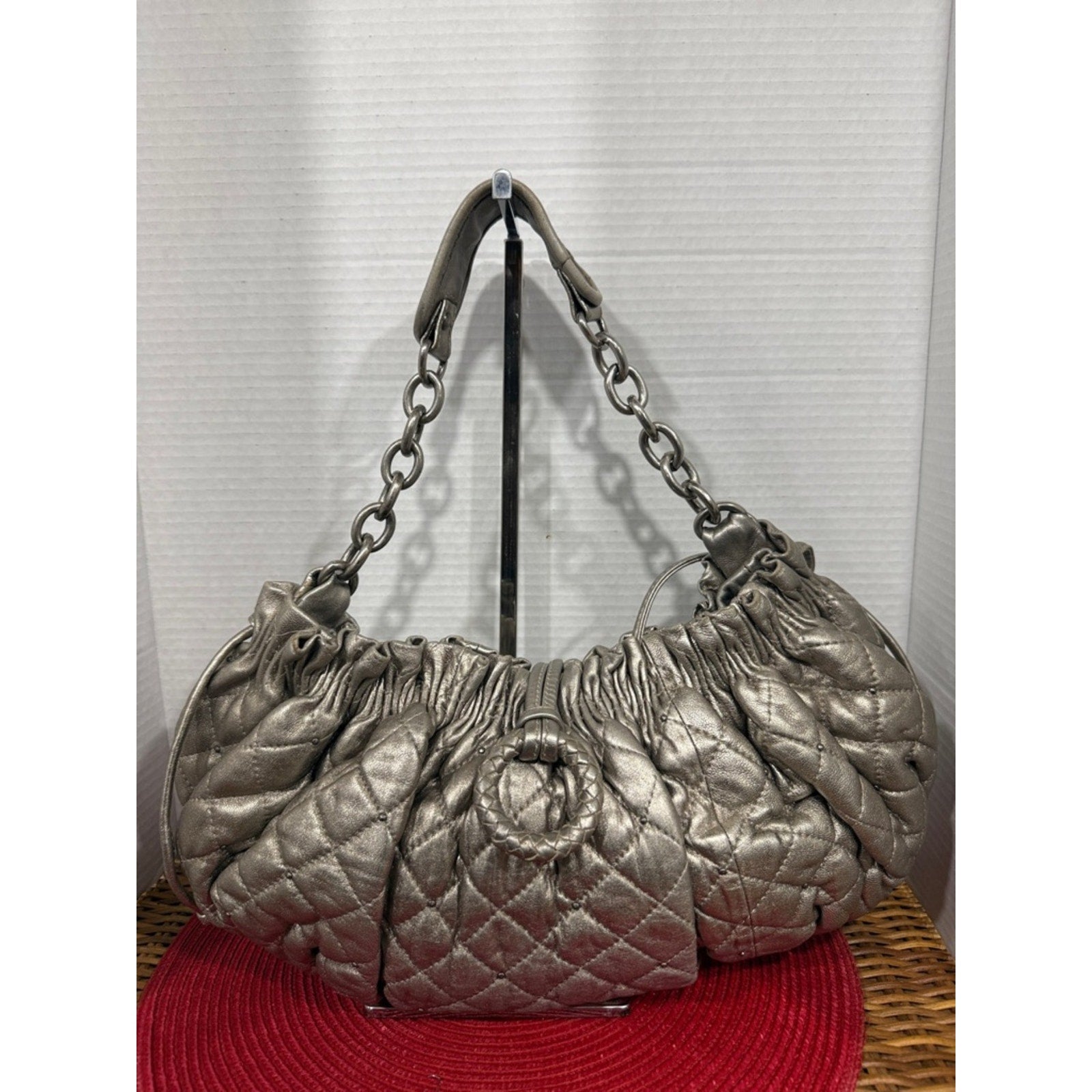 BCBG MAXAZRIA   Silver Leather Chain Handbag