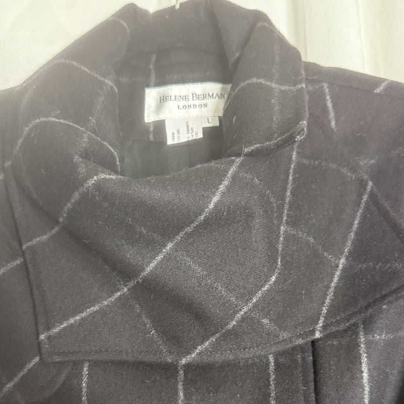 Helene Berman Wool Blend Crop Coat with Navy and Gray Plaid