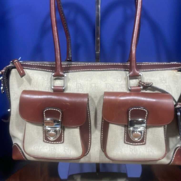 Dooney & Bourke Signature Double Pocket Satchel Handbag Brown Retail $285