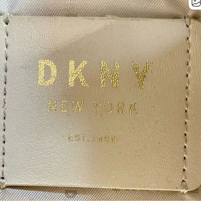 DKNY Brown & Cream Logo Satchel with Gold Hardware