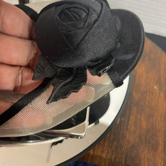 STUART WEITZMAN Black Heels with Fabric Flower and Mesh Fabric