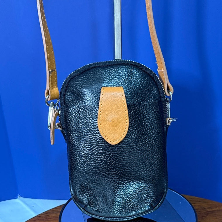 Divina Firenze Crossbody Bag Womens Black Brown Leather Adjustable Strap Italy