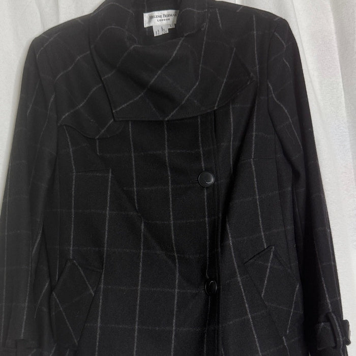 Helene Berman Wool Blend Crop Coat with Navy and Gray Plaid