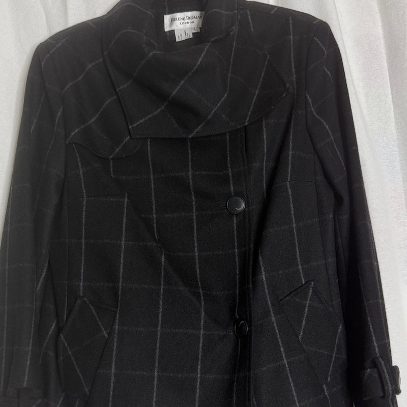 Helene Berman Wool Blend Crop Coat with Navy and Gray Plaid