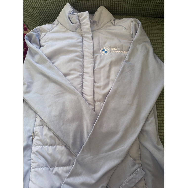 BMW Light Gray Puffer Jacket with Championship Logo Zip Up Golf Jacket