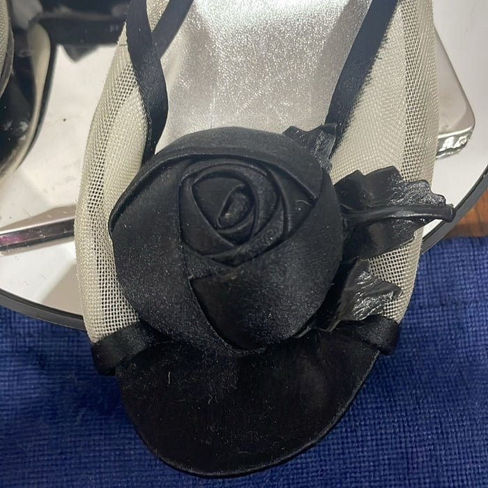 STUART WEITZMAN Black Heels with Fabric Flower and Mesh Fabric