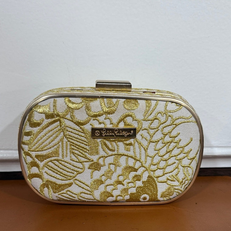 LILLY PULITZER Clutch Crossbody Bag White Gold Mini Evening Purse