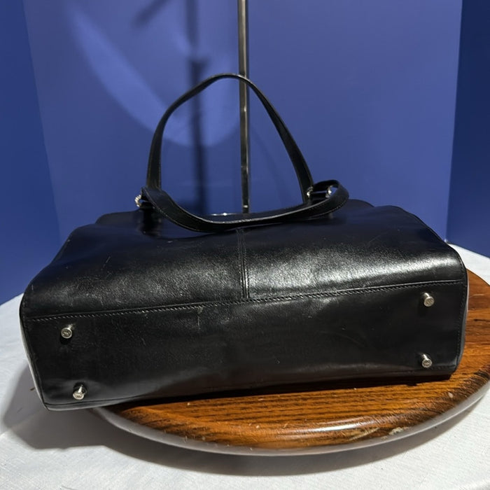 Monsac Classic Black Leather Shoulder Bag