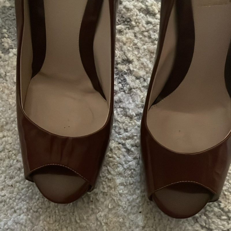 Fendi Brown patent Leather Peep Toe Stiletto Heels w/Dustbag