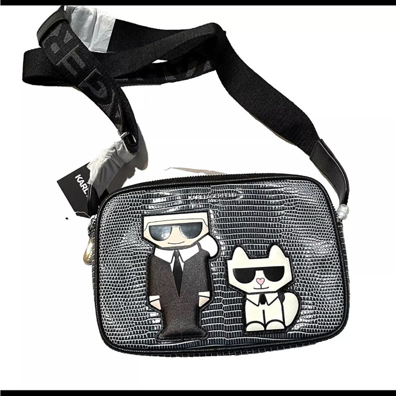 Karl Lagerfeld Womens Camera Bag Crossbody Double Zip Round NWT