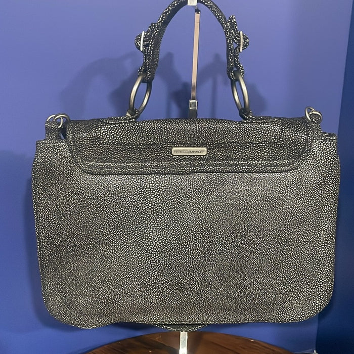 Rebecca Minkoff Covet Convertible Black Stingray Embossed Suede Satchel