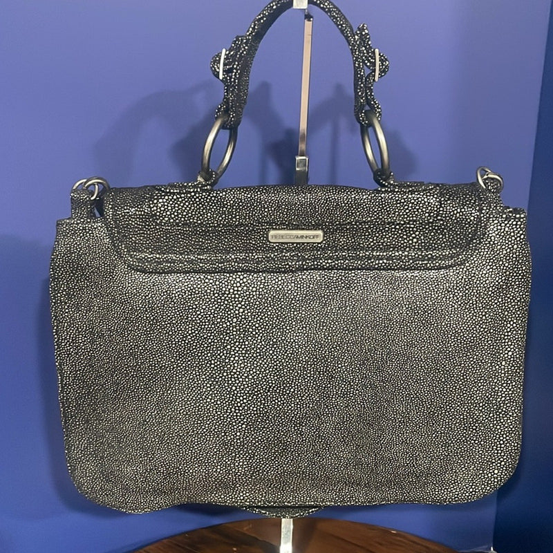 Rebecca Minkoff Covet Convertible Black Stingray Embossed Suede Satchel