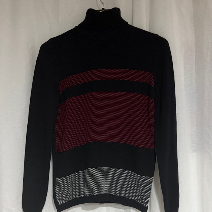 KAREN SCOTT Womens Black Ribbed Color Block Long Sleeve Turtle Neck Sweater