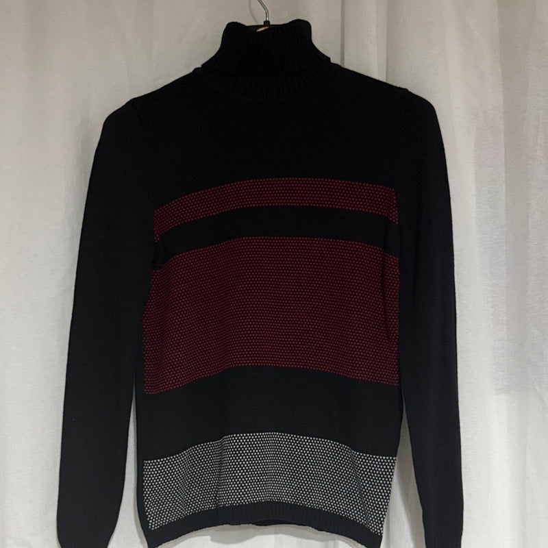 KAREN SCOTT Womens Black Ribbed Color Block Long Sleeve Turtle Neck Sweater