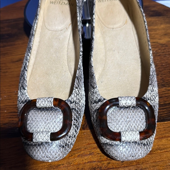 Stuart Weitzman Gray and Brown Flats with Ornamental Details