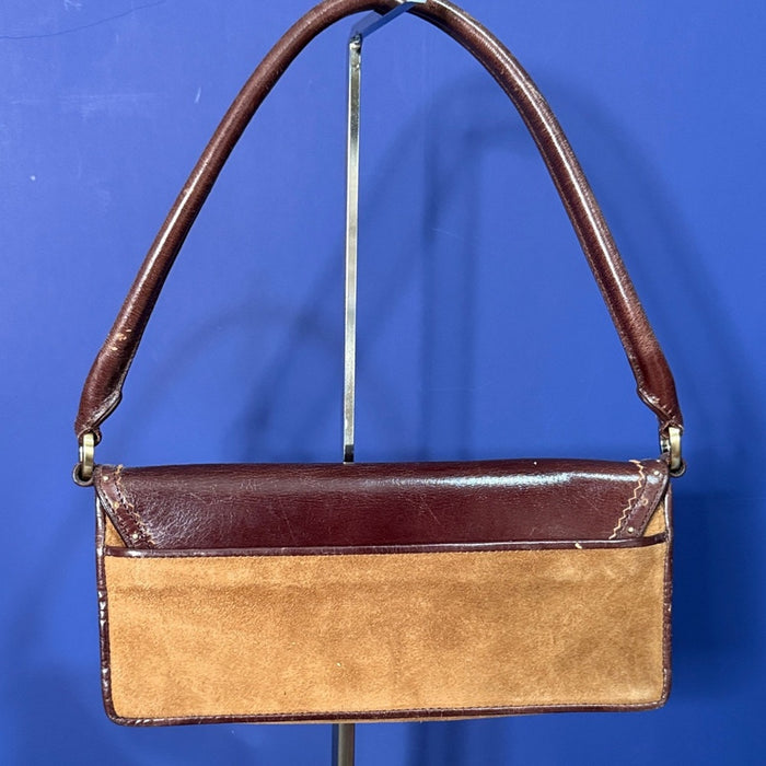 Ann Taylor Beige Brown Suede Leather Rectangular Small Hobo Shoulder Bag