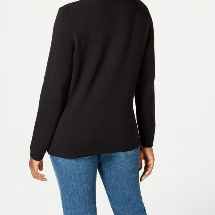 KAREN SCOTT Womens Black Ribbed Color Block Long Sleeve Turtle Neck Sweater